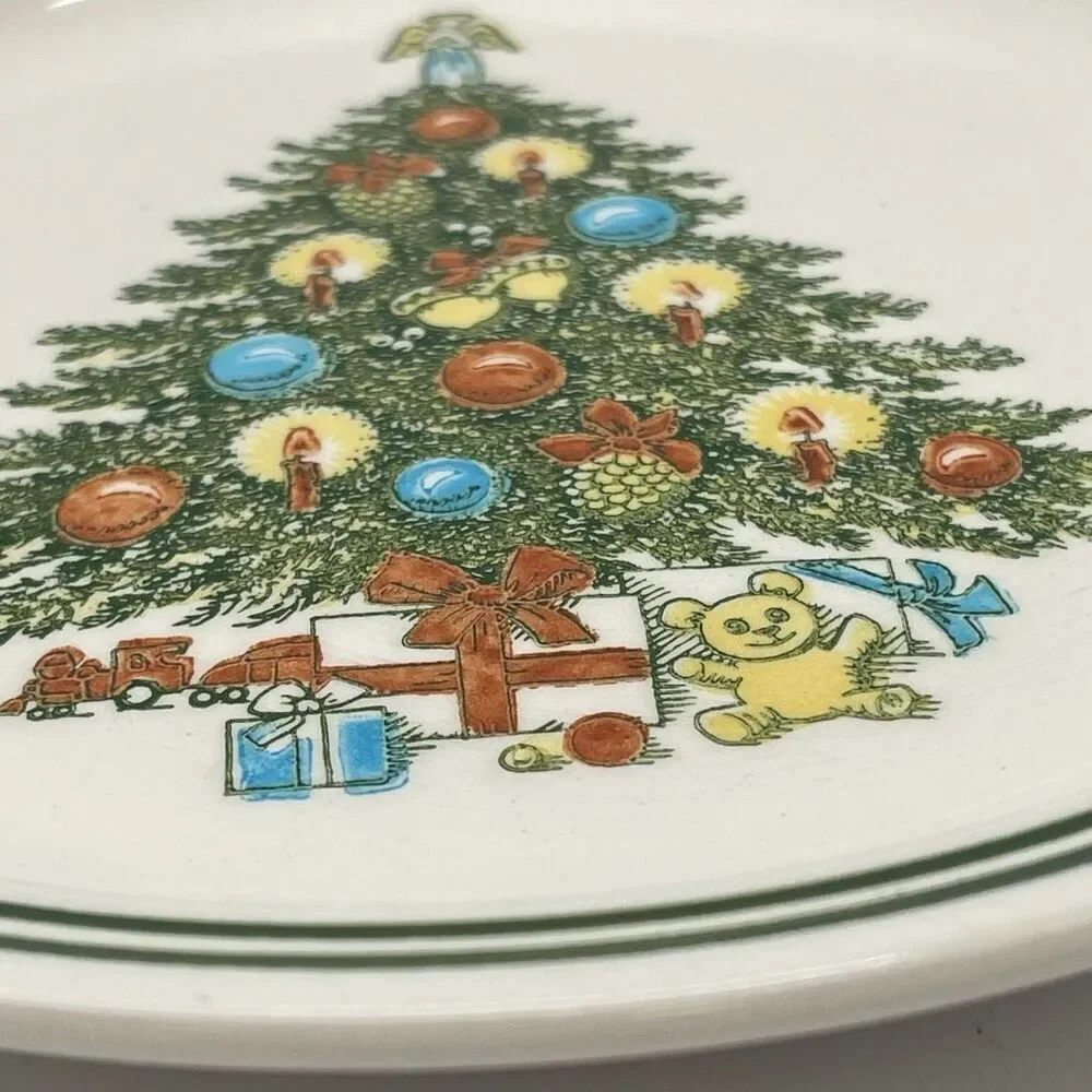 Christmas Tree Plates Lot of 3 Salad Dessert White Ceramic Round Traditional Set